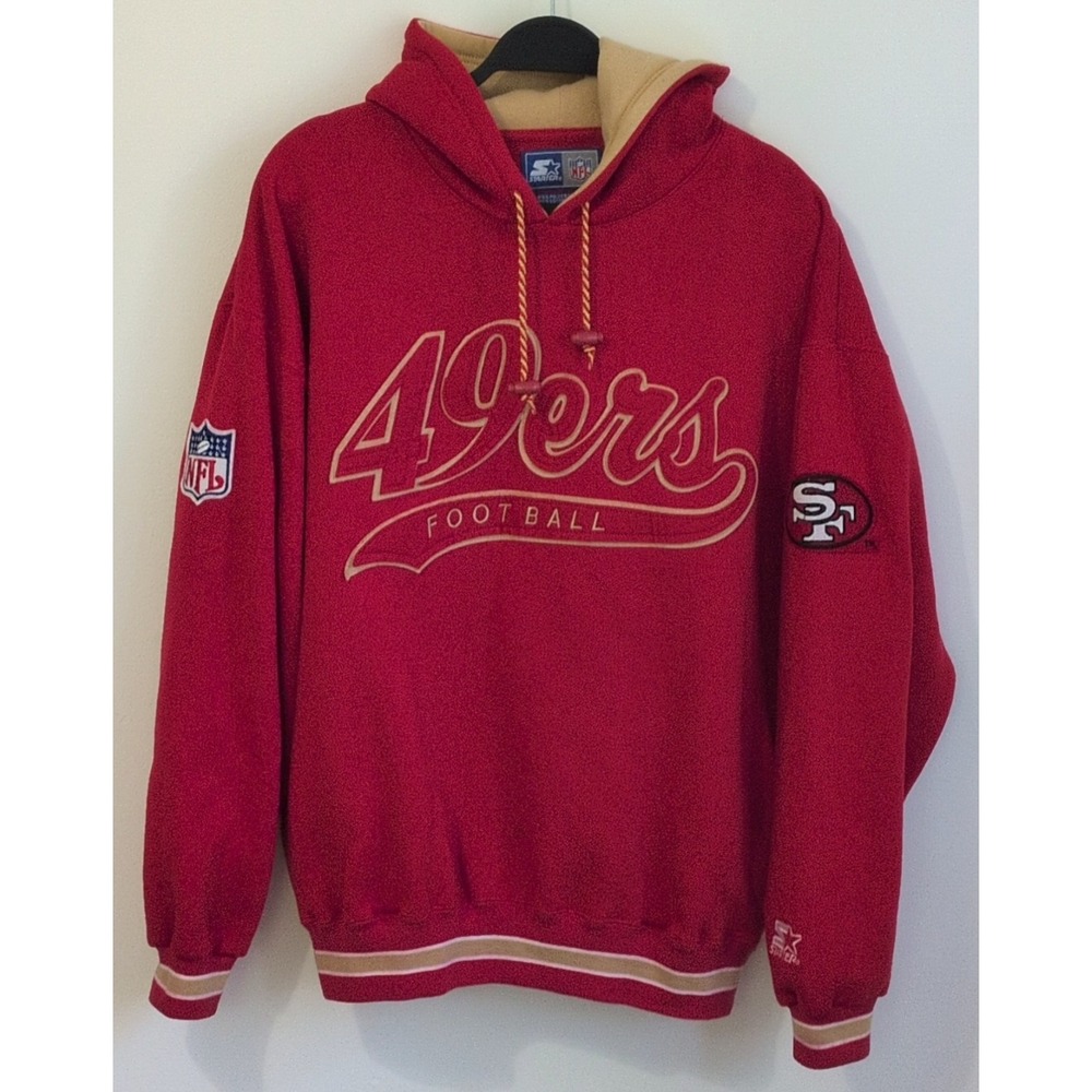 VTG Starter NFL Sweatshirt Men's L 49ers Hoodie Red Raised Spell Out Logo Retro